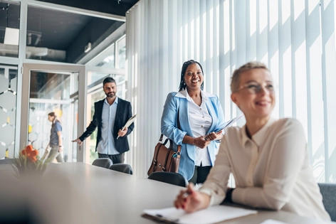Health care professionals collaborating in an office environment 